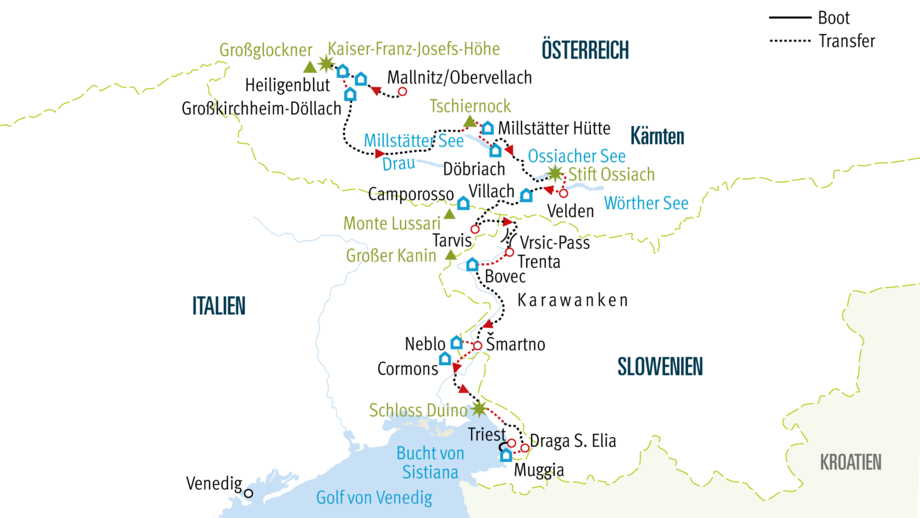 Karte AQAAT Alpe Adria Trail vom Großglockner bis zur Adria