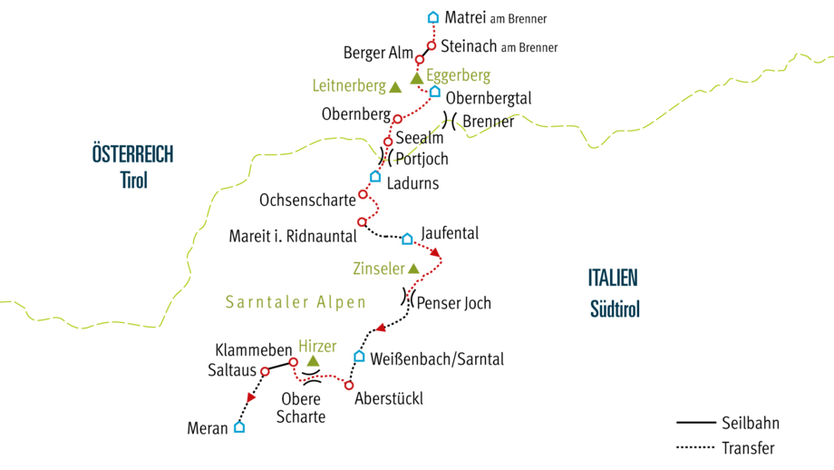 Karte AQMATREI Alpenüberwuerung vom Brenner nach Meran