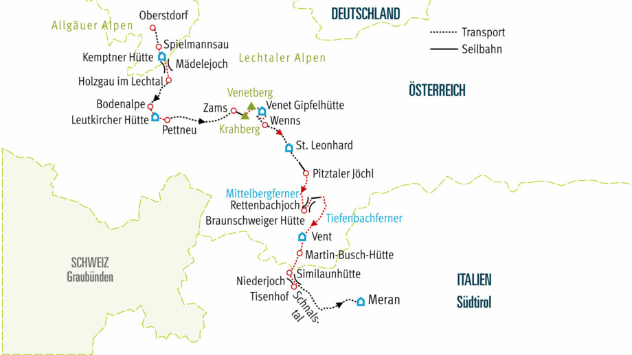 Alpenüberquerung von Oberstdorf nach Meran auf dem E5 mit Komfort Route