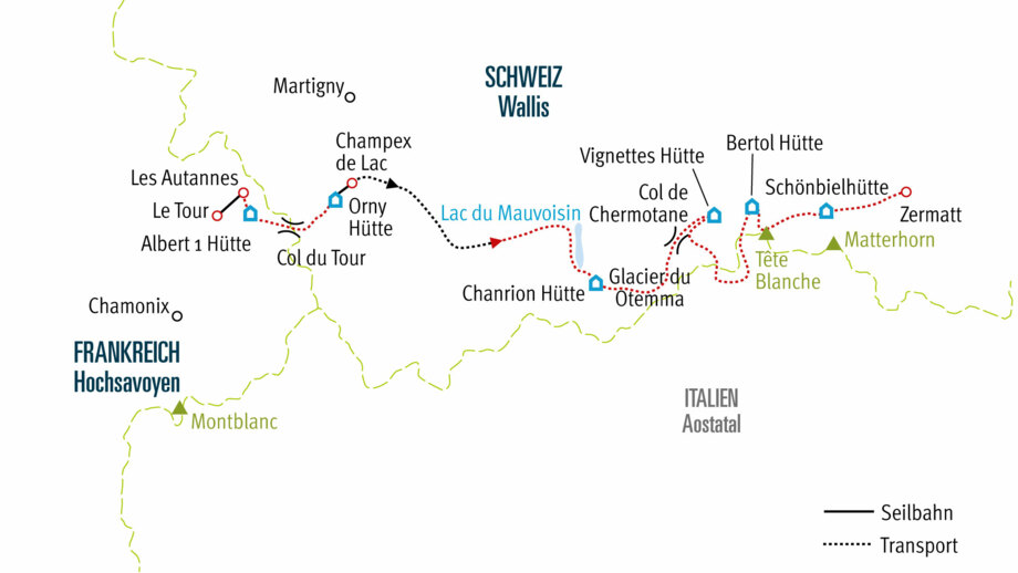 Karte HDHAUTE Haute Route von Chamonix nach Zermatt