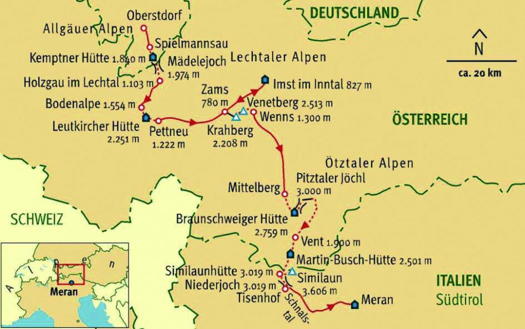 Alpenüberquerung von Oberstdorf nach Meran auf dem E5 mit Besteigung
