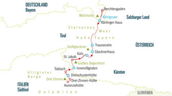 AQBGD Karte Alpenüberquerung vom Königssee zu den Drei Zinnen