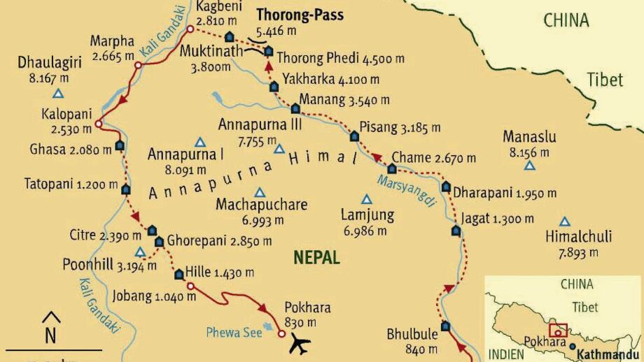 Karte des Annapurna Gebiets