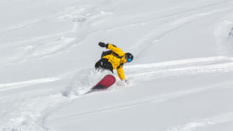 Splitboarder im Powder bei der Abfahrt