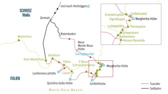 Karte Spaghetti-Runde mit zehn berühmten Viertausendern im Wallis