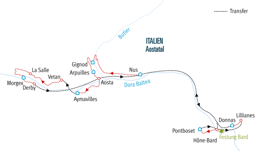 Karte vom Cammino Balteo Höhenweg im Aostatal