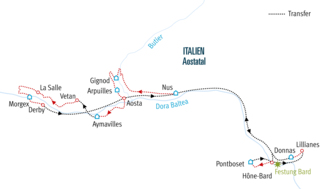 Karte vom Cammino Balteo Höhenweg im Aostatal
