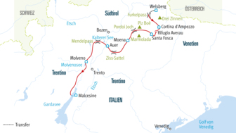 Die Routen vom Pustertal an den Gardasee