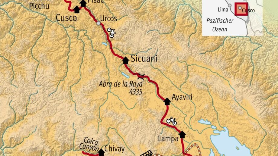 Streckenverlauf der Trans Peru auf einer Karte