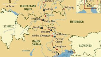 Karte der Trekkingrad-Transalp: RATVEN: München-Venedig