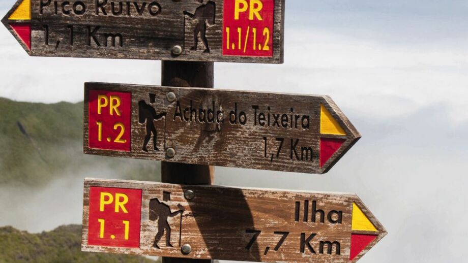 Auf der Durchquerung der Insel Madeira weisen Schilder den Weg