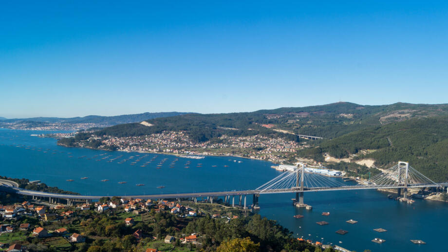 Bucht von Vigo Häuser Brücke Schiffe