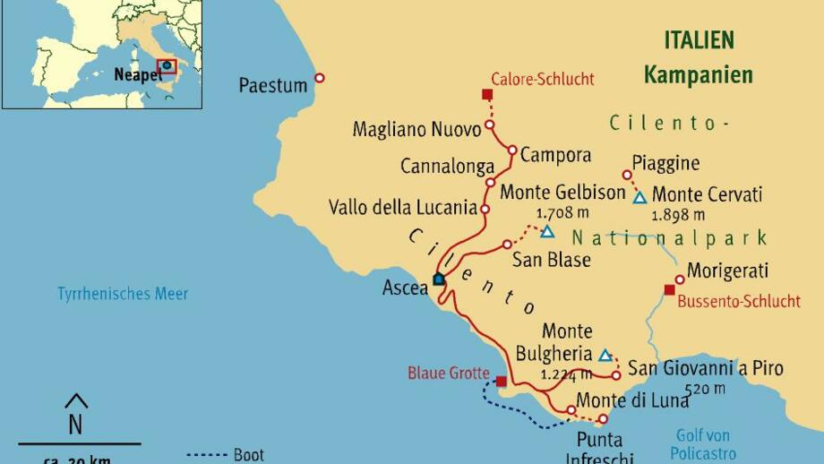 Karte vom N<Nationalpark Cilento