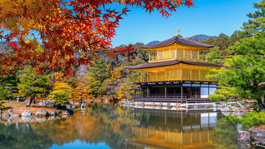 Das goldene Pavilion am Kinkakuhi Tempel  in Kyoto, während der Herbstsaison
