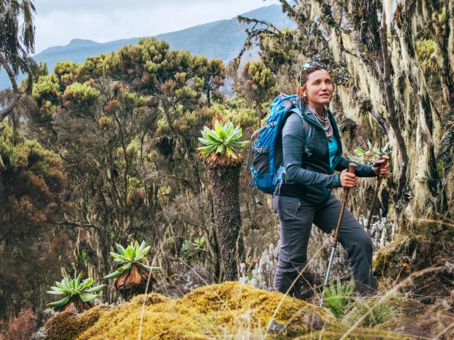 Frau beim Trekking auf der Umbwe Route