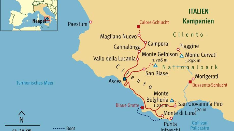 Karte vom Nationalpark Cilento