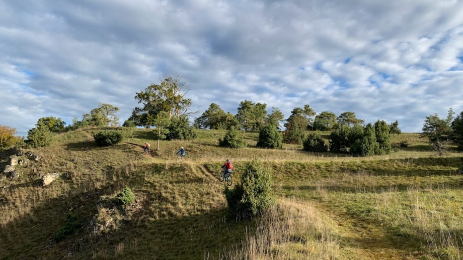Ein Gruppe Mountainbiker unterwegs im Altmühltal.