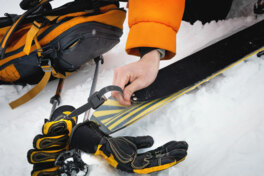 Nahaufnahme vom Ski mit Skifell