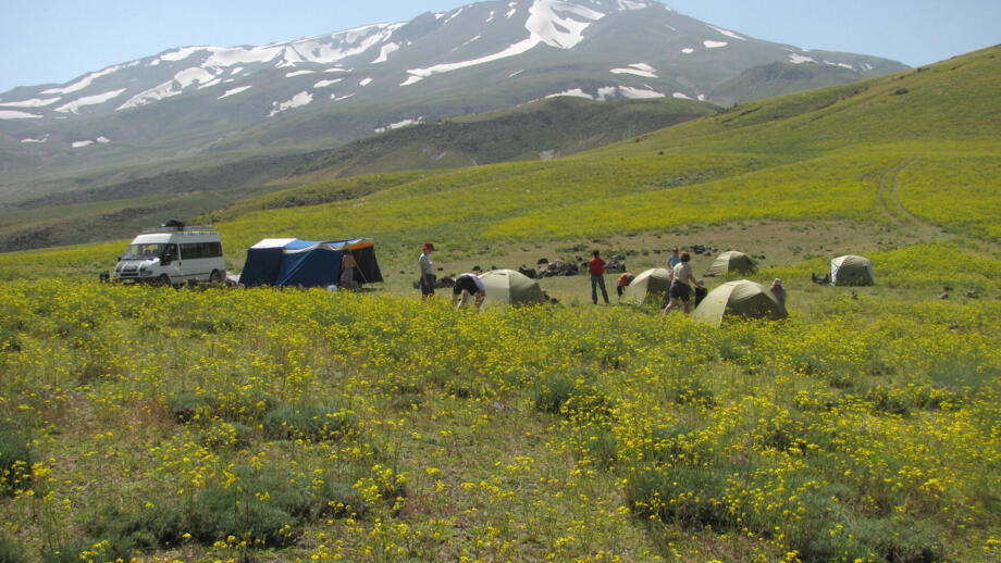Das Zelt-Camp am Ararat. Im Hintergrund sind die Berggipfel zu sehen.