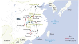 Karte der China-Reise CHYAN mit Reiseroute