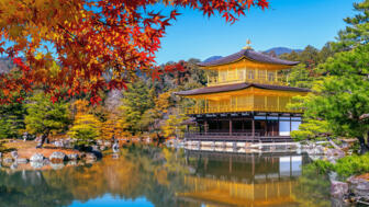 Das goldene Pavilion am Kinkakuhi Tempel  in Kyoto, während der Herbstsaison