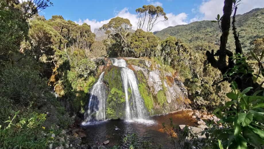 Wasserfall bei Abstieg von der Margharita Spitze in Uganda