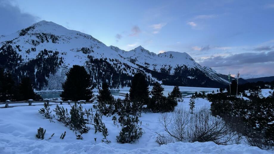 Schneebedeckte Landschaft im Kühtai