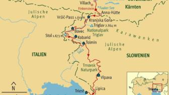 Karte mit dem Routenverlauf der Trans Slovenia I