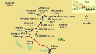 Karte rund um das Annapurnagebiet