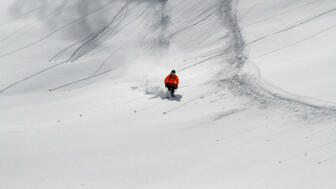 Skifahrerbei der Powderabfahrt