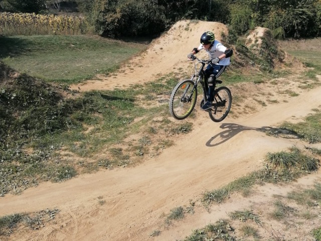 Junger Mountainbiker auf einem Single Trail.