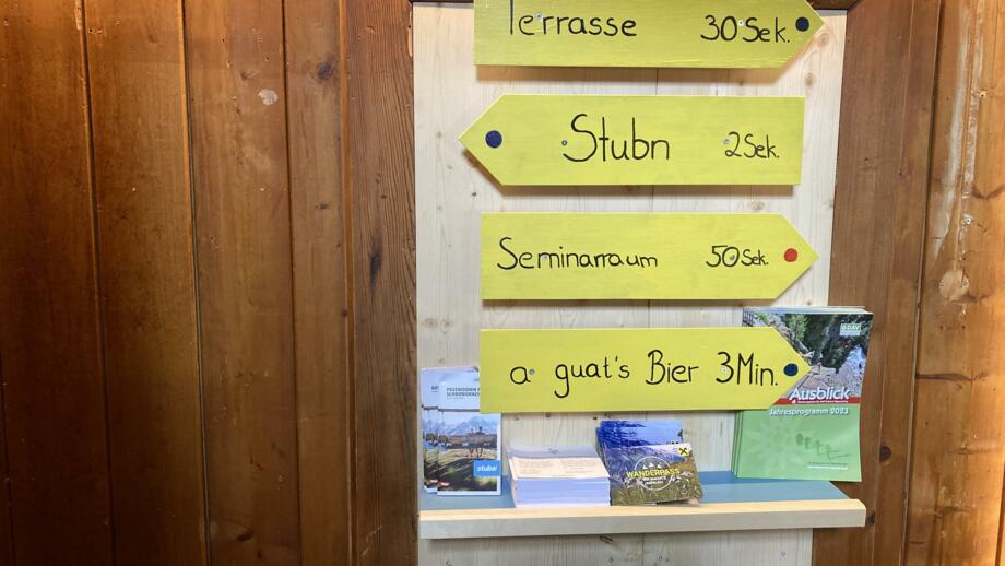 Wegschilderung in der Hütte
