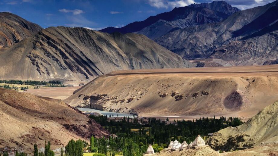 Grüne Oase in der ariden Berglandschaft Ladakhs