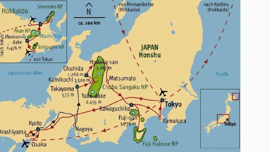 Japan Inseln Honshu und Hokkaido Karte