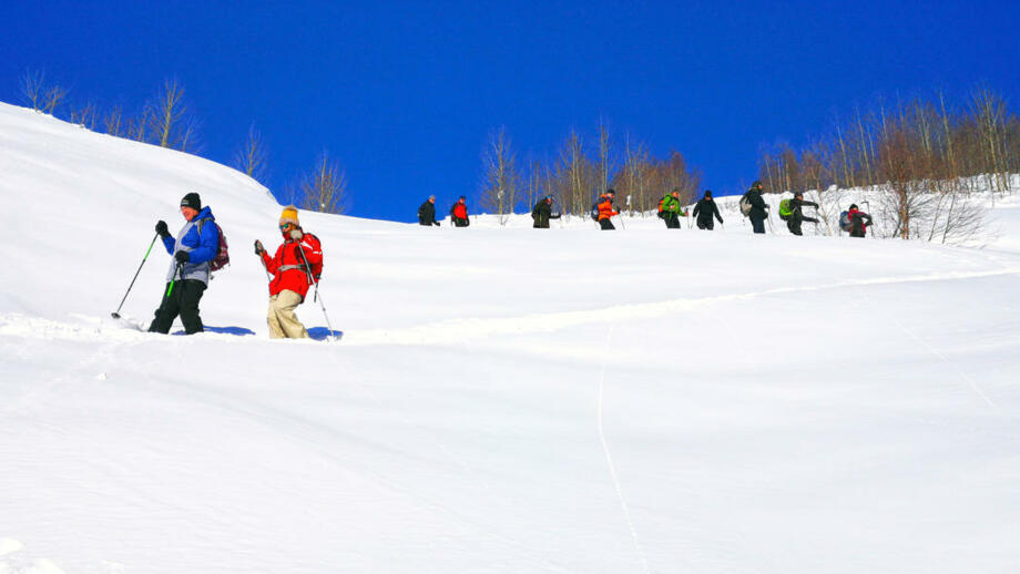Schneeschuhwanderer beim Absteigen vom Berg