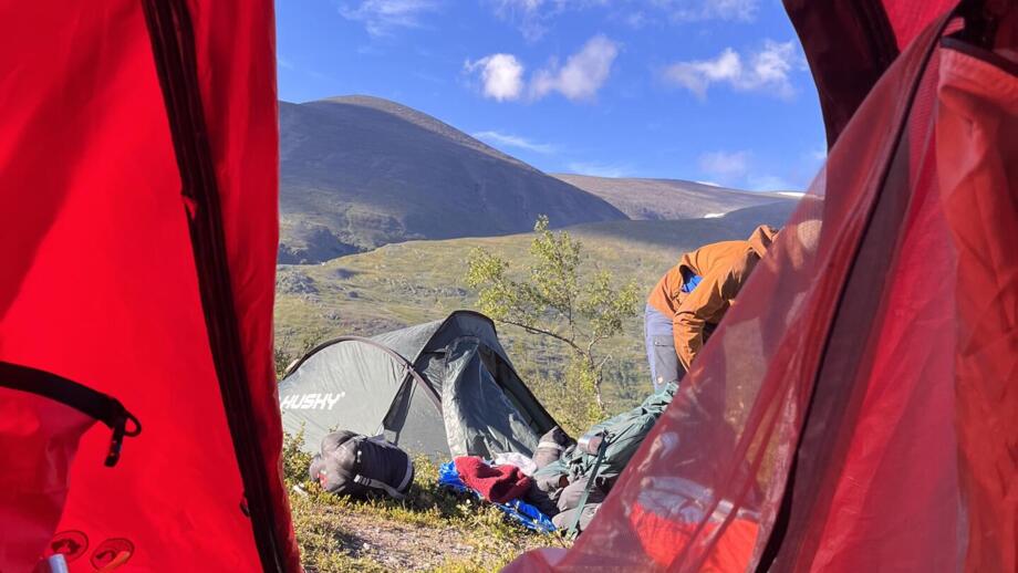 Blick aus einem Zelt in Schwedisch Lappland