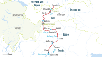 Karte der Strecke von Garmisch an den Gardasee