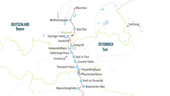Karte Alpenüberquerung von München nach Venedig erste Hälfte