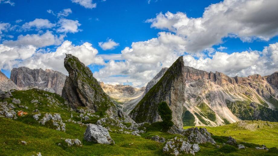 Pieralongia-Felsen oder Eselsohr-Felsen, Seceda in den Dolomiten, Italien.