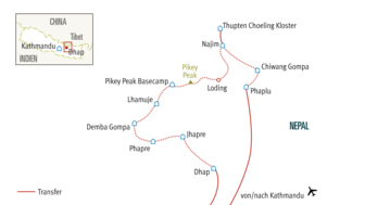 Eine Karte mit der Routenführung der Pikey Peak Wanderreise