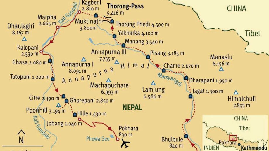 Karte des Annapurna Gebiets