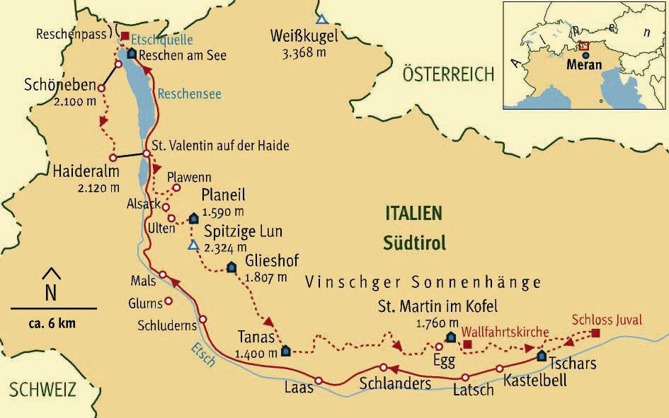 Auf dem Vinschger Höhenweg vom Reschensee nach Tschars im Vinschgau