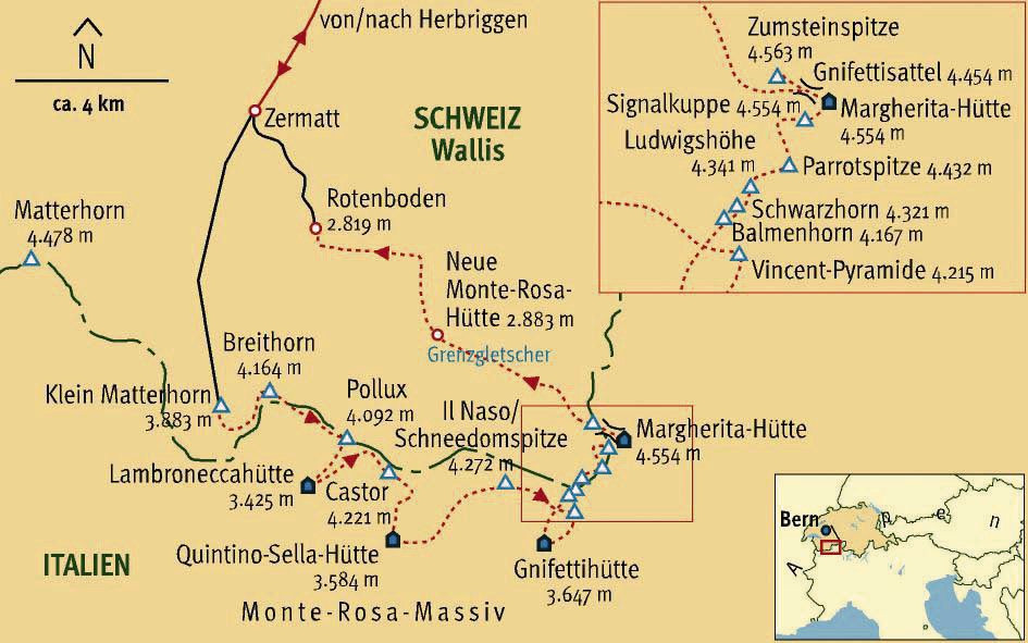 Zehn berühmte Viertausender im Wallis mit Signalkuppe, 4554 m | DAV